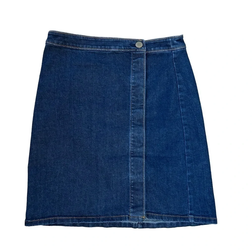 Loft Outlet Dark Wash Denim Skirt w/ Hidden Buttons Placket - Picture 1 of 10